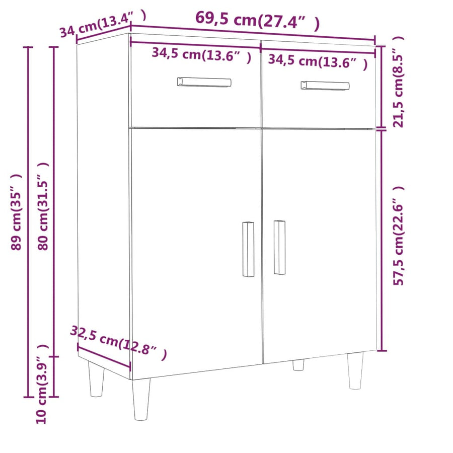 Dressoir 69,5X34X89 Cm Bewerkt Hout Betongrijs