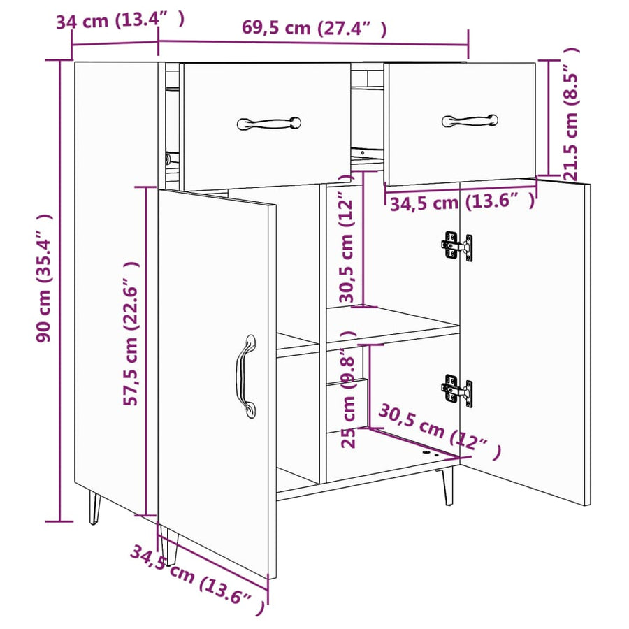 Dressoir 69,5X34X90 Cm Bewerkt Hout Wit