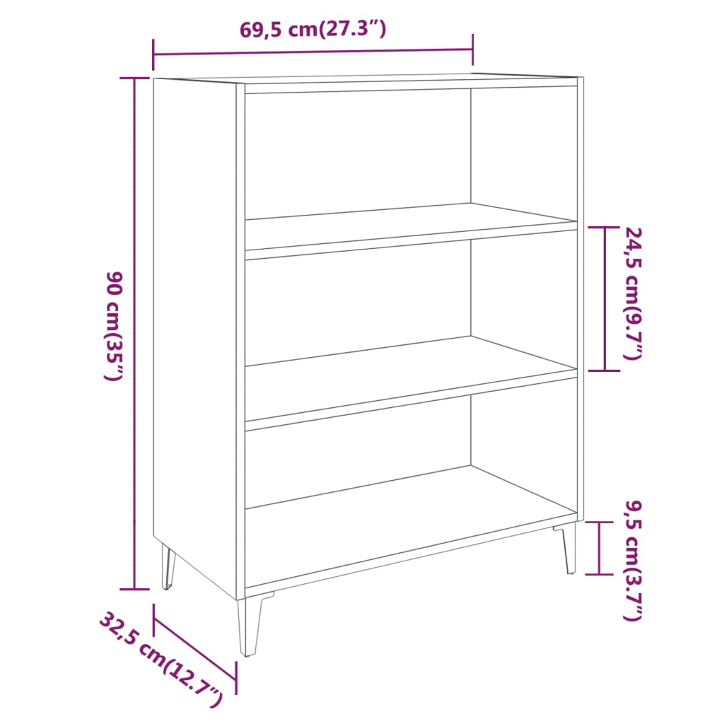 Dressoir 69,5x32,5x90 cm bewerkt hout betongrijs