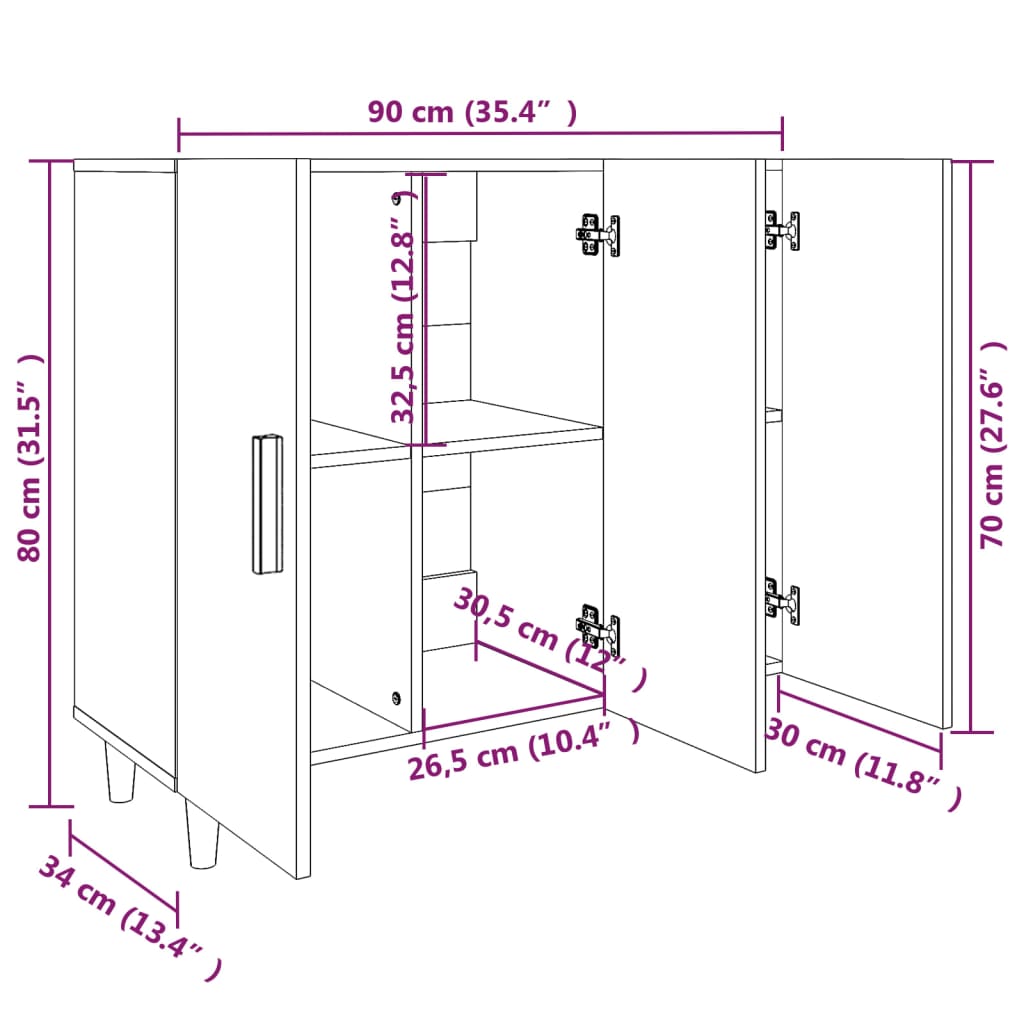 Dressoir 90X34X80 Cm Bewerkt Hout Wit