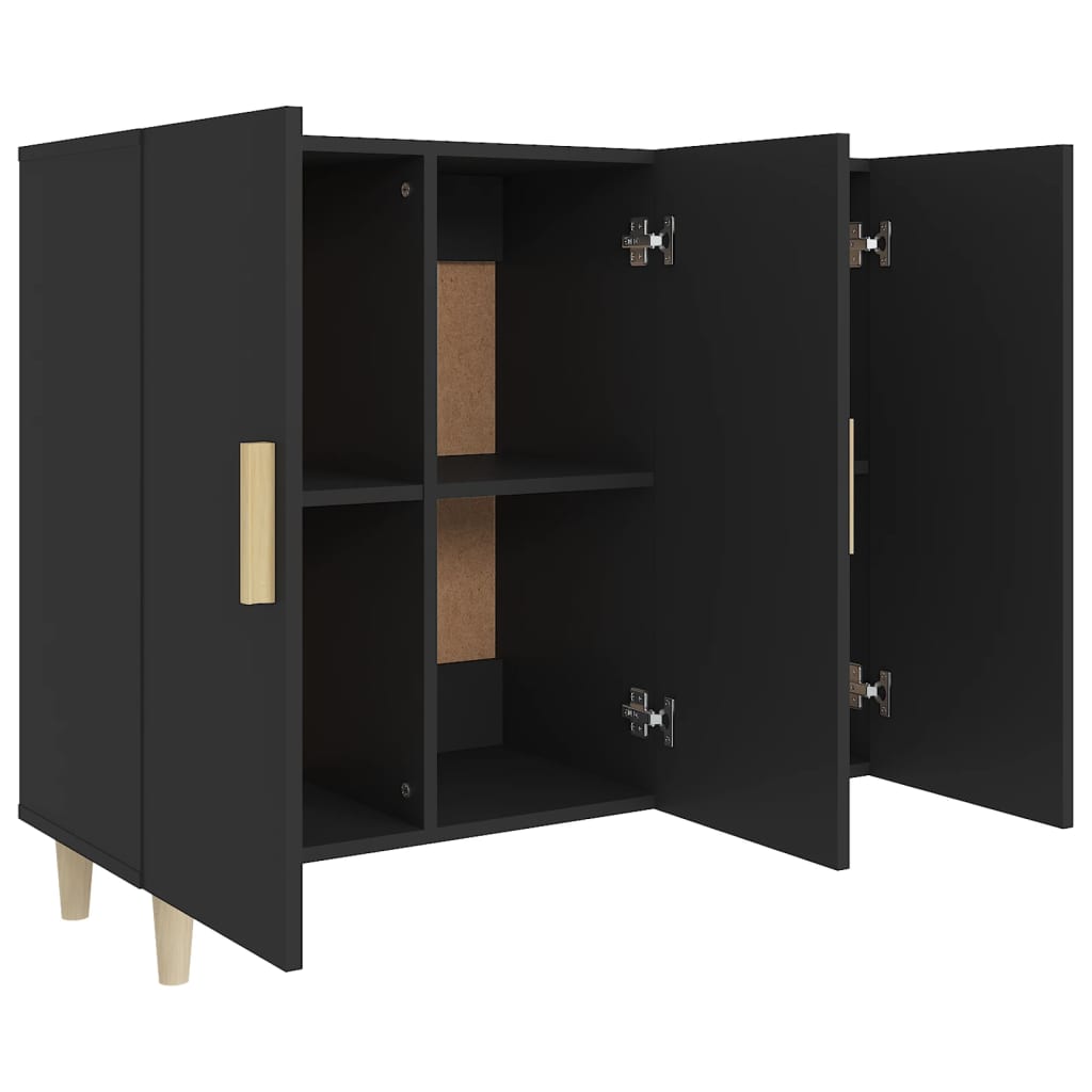 Dressoir 90X34X80 Cm Bewerkt Hout Zwart