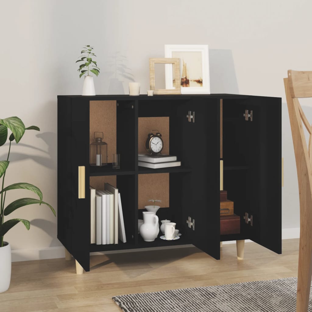 Dressoir 90X34X80 Cm Bewerkt Hout Zwart