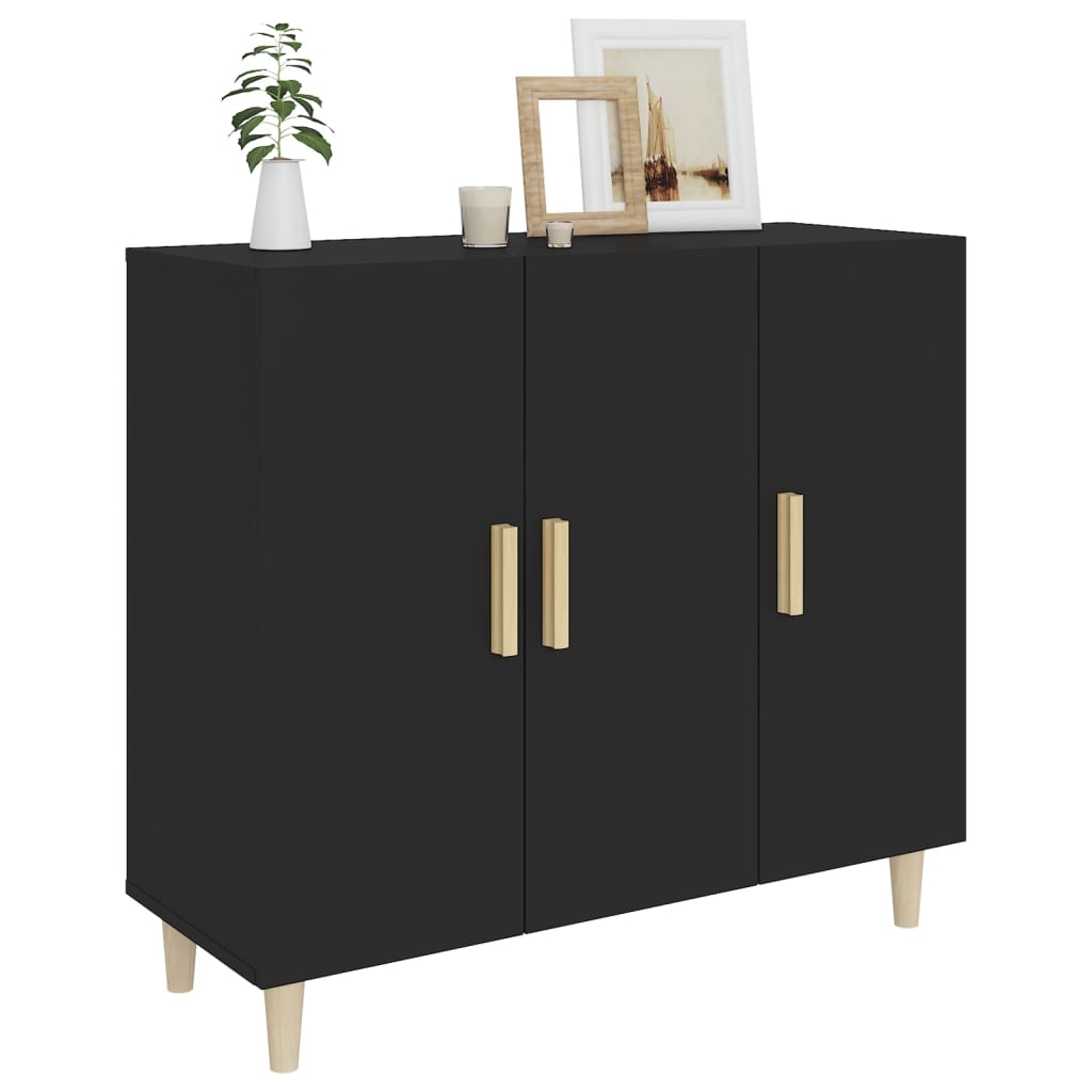 Dressoir 90X34X80 Cm Bewerkt Hout Zwart