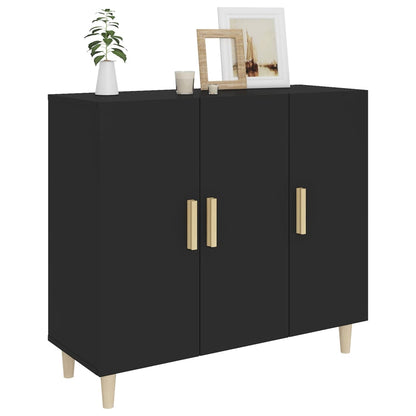 Dressoir 90X34X80 Cm Bewerkt Hout Zwart