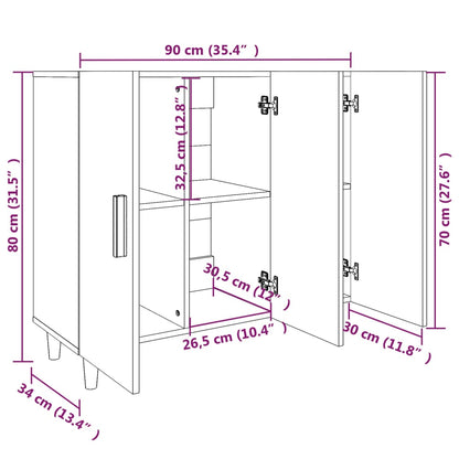 Dressoir 90X34X80 Cm Bewerkt Hout Zwart