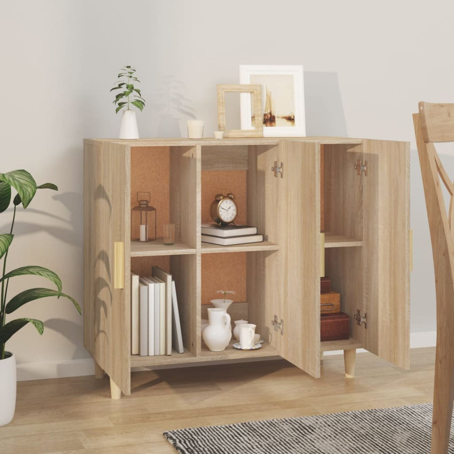 Dressoir 90X34X80 Cm Bewerkt Hout Sonoma Eikenkleurig