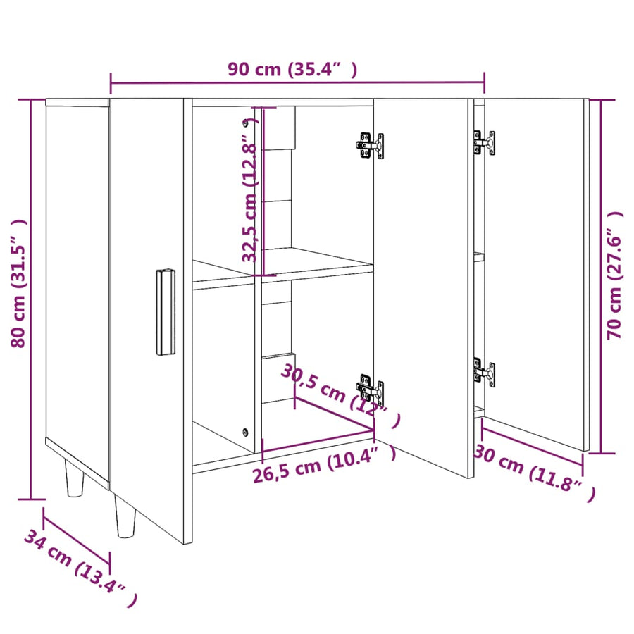 Dressoir 90X34X80 Cm Bewerkt Hout Sonoma Eikenkleurig