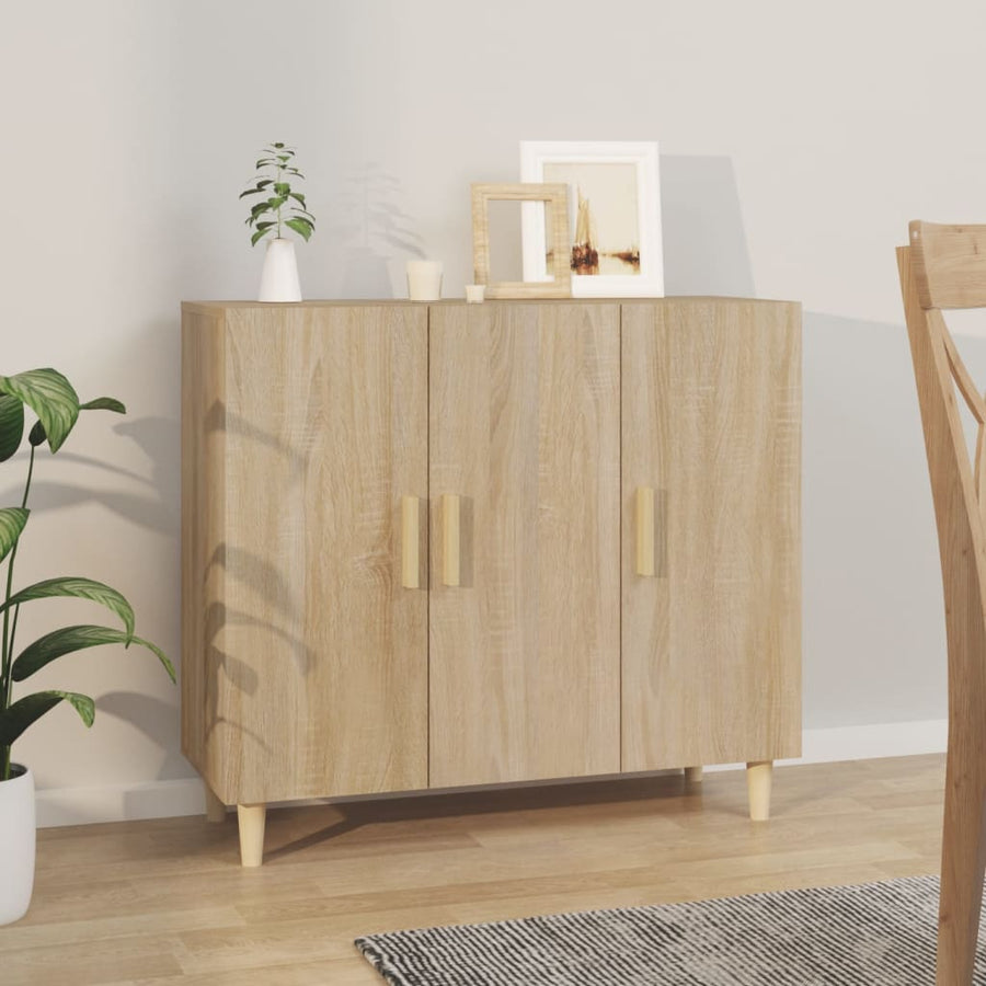 Dressoir 90X34X80 Cm Bewerkt Hout Sonoma Eikenkleurig