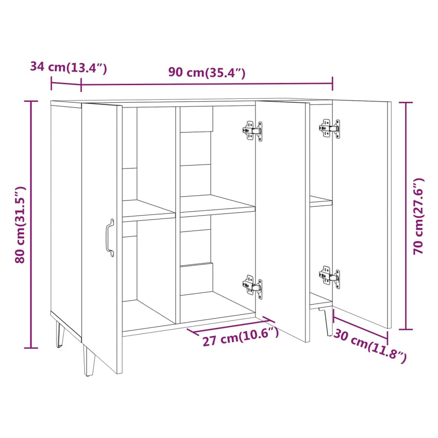 Dressoir 90X34X80 Cm Bewerkt Hout Kleurig Sonoma eiken