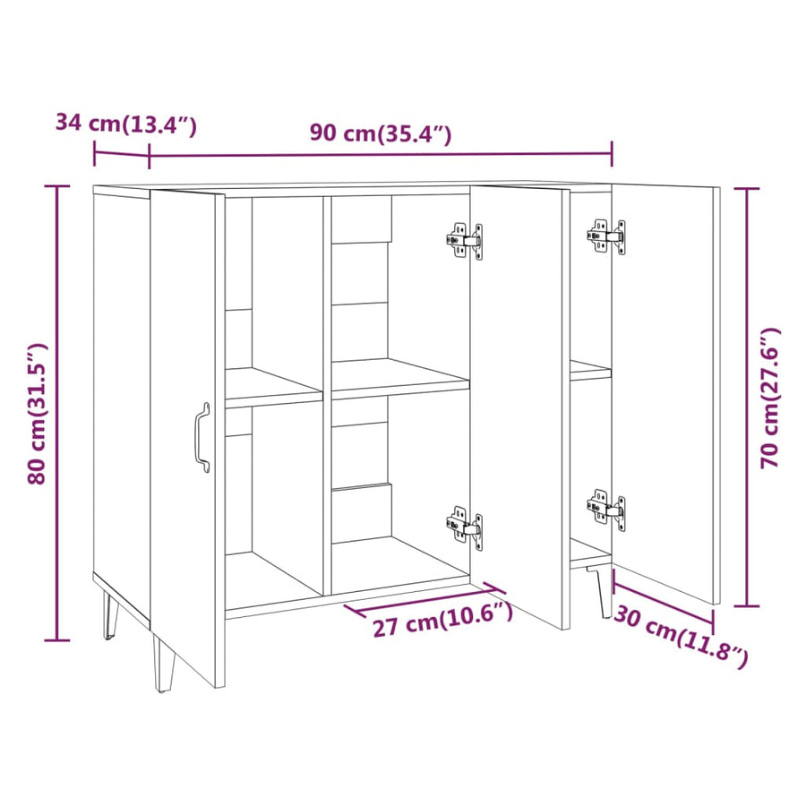 Dressoir 90X34X80 Cm Bewerkt Hout Betongrijs