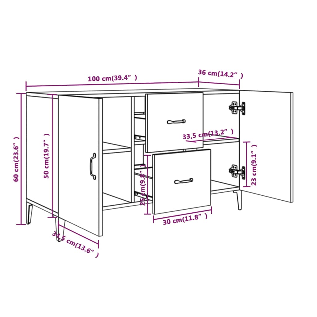 Dressoir 00X36X60 Cm Bewerkt Hout Zwart