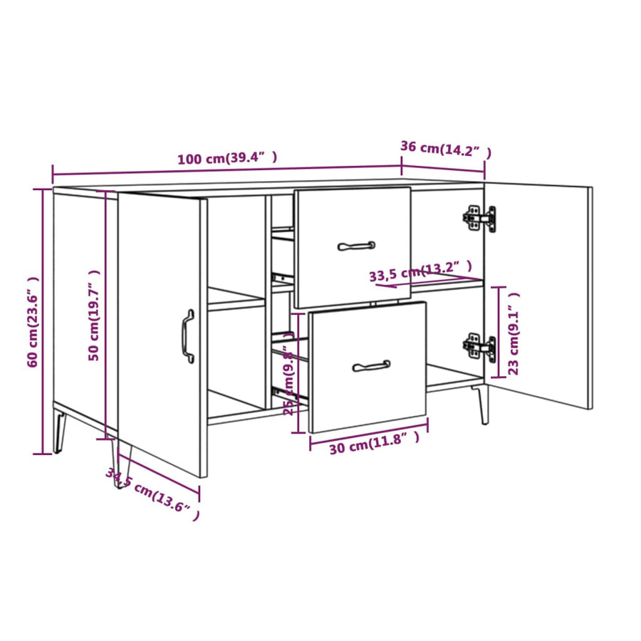 Dressoir 100x36x60 cm bewerkt hout betongrijs Betongrijs