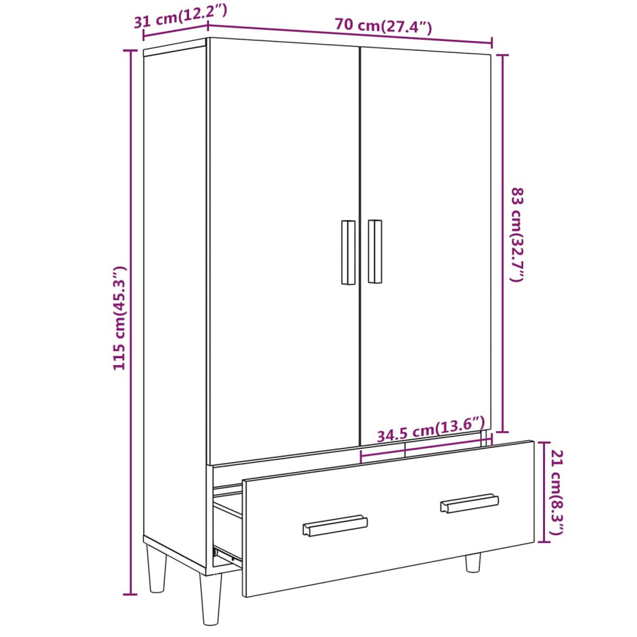 Hoge Kast 70X31X115 Cm Bewerkt Hout Sonoma Eikenkleurig