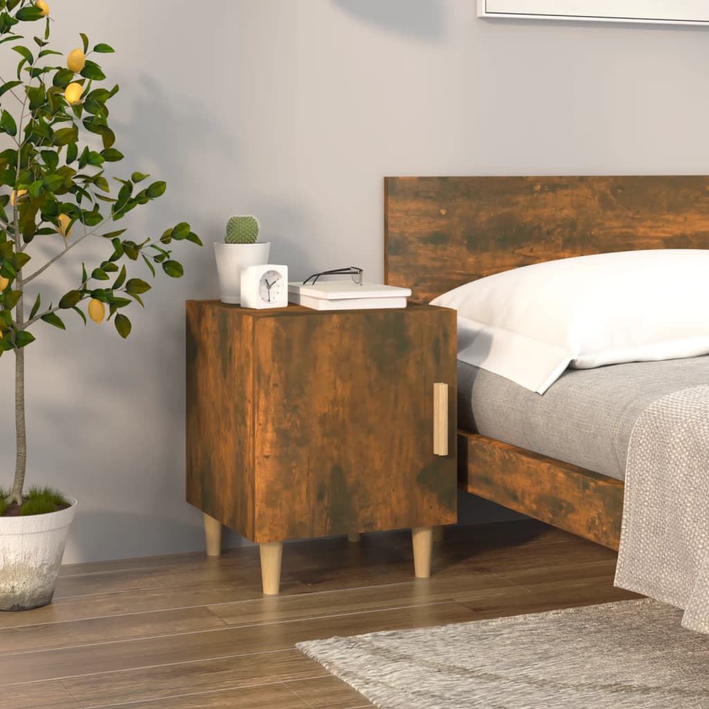 Nachtkastje Bewerkt Hout Gerookt Eikenkleurig