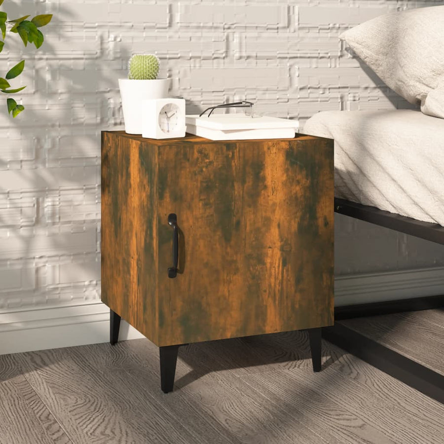 Nachtkastje Bewerkt Hout Gerookt Eikenkleurig