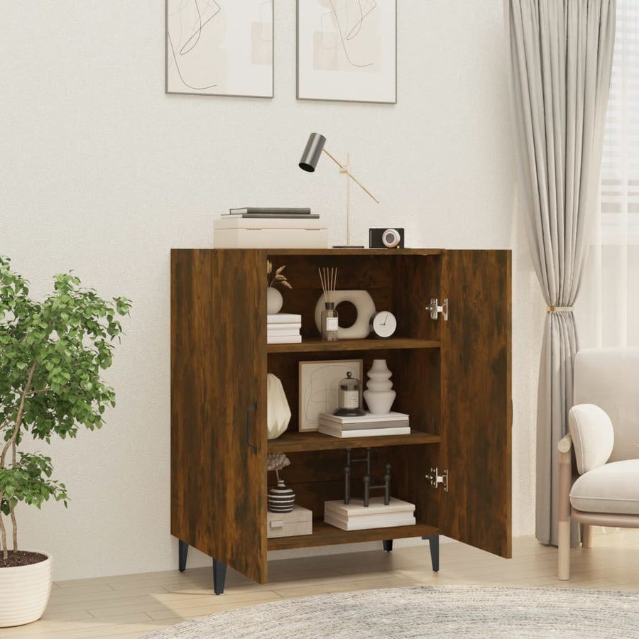 Dressoir 70X34X90 Cm Bewerkt Hout Gerookt Eikenkleurig