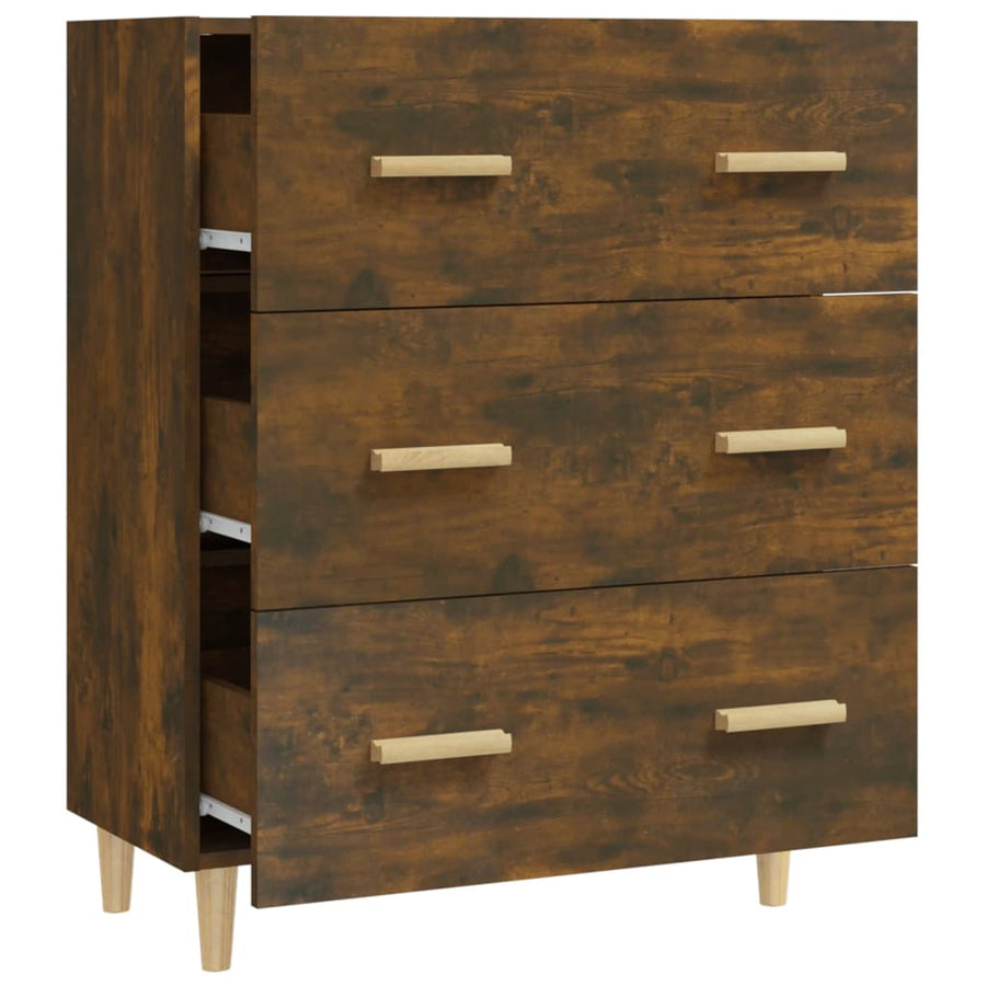 Dressoir 70X34X90 Cm Bewerkt Hout Gerookt Eikenkleurig