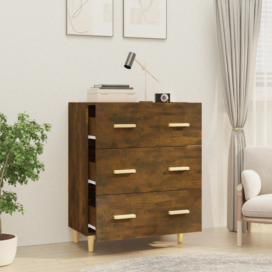 Dressoir 70X34X90 Cm Bewerkt Hout Gerookt Eikenkleurig