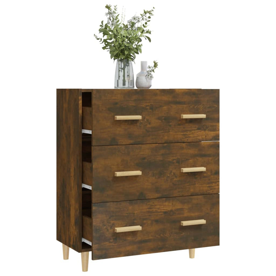 Dressoir 70X34X90 Cm Bewerkt Hout Gerookt Eikenkleurig