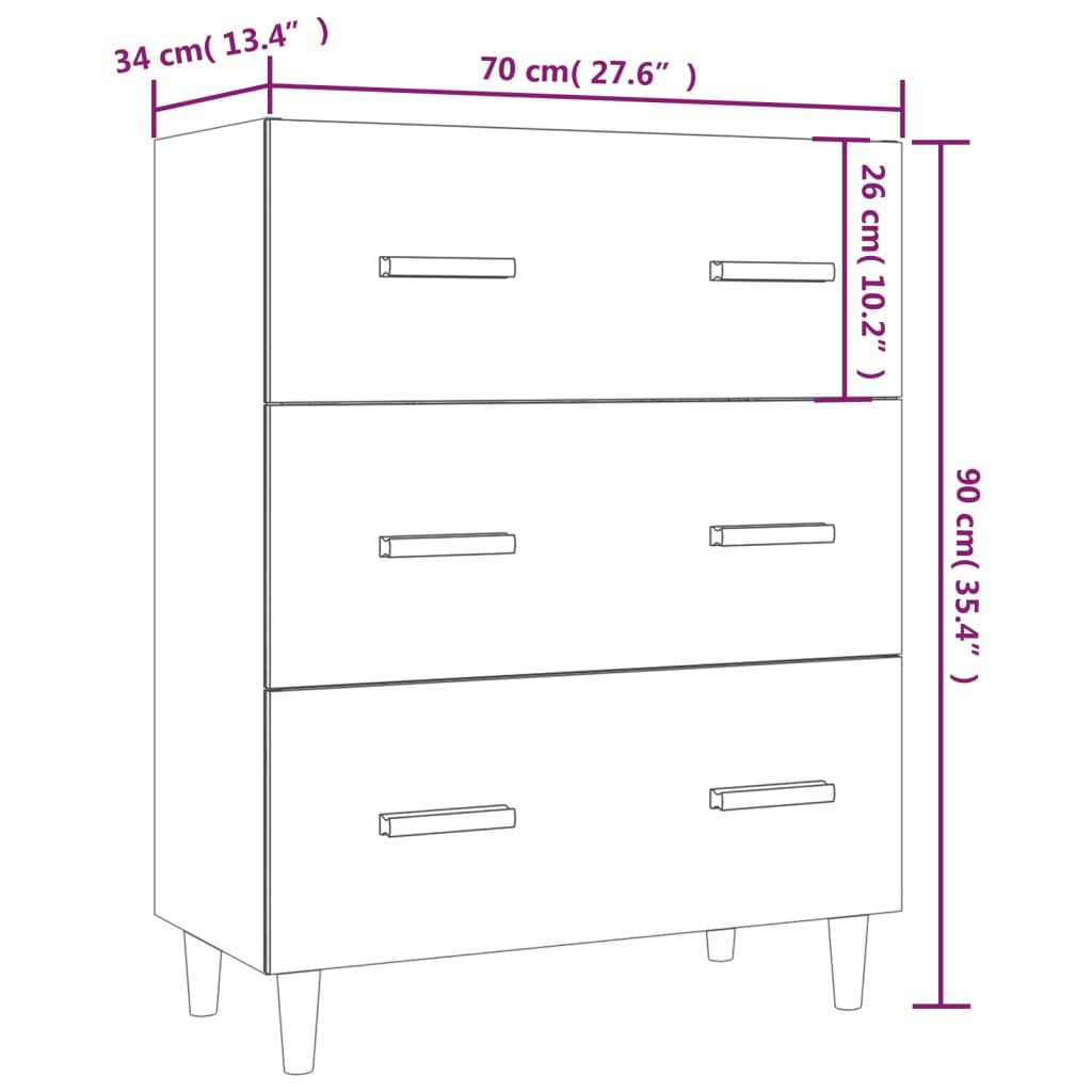 Dressoir 70X34X90 Cm Bewerkt Hout Gerookt Eikenkleurig