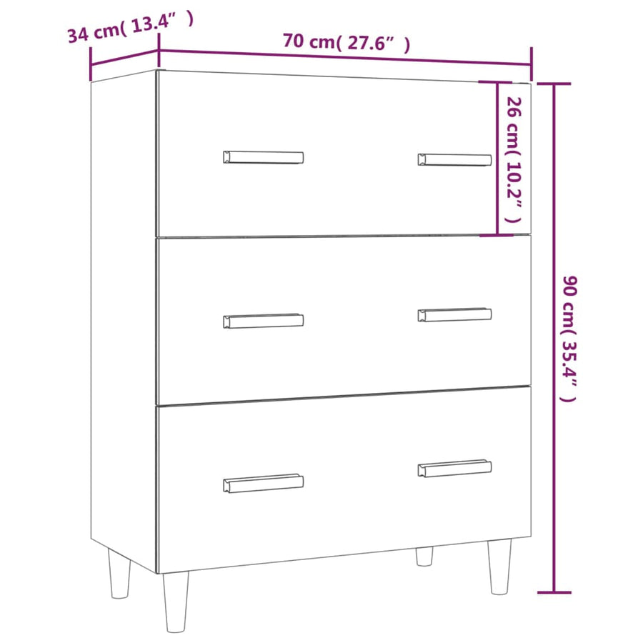Dressoir 70X34X90 Cm Bewerkt Hout Gerookt Eikenkleurig
