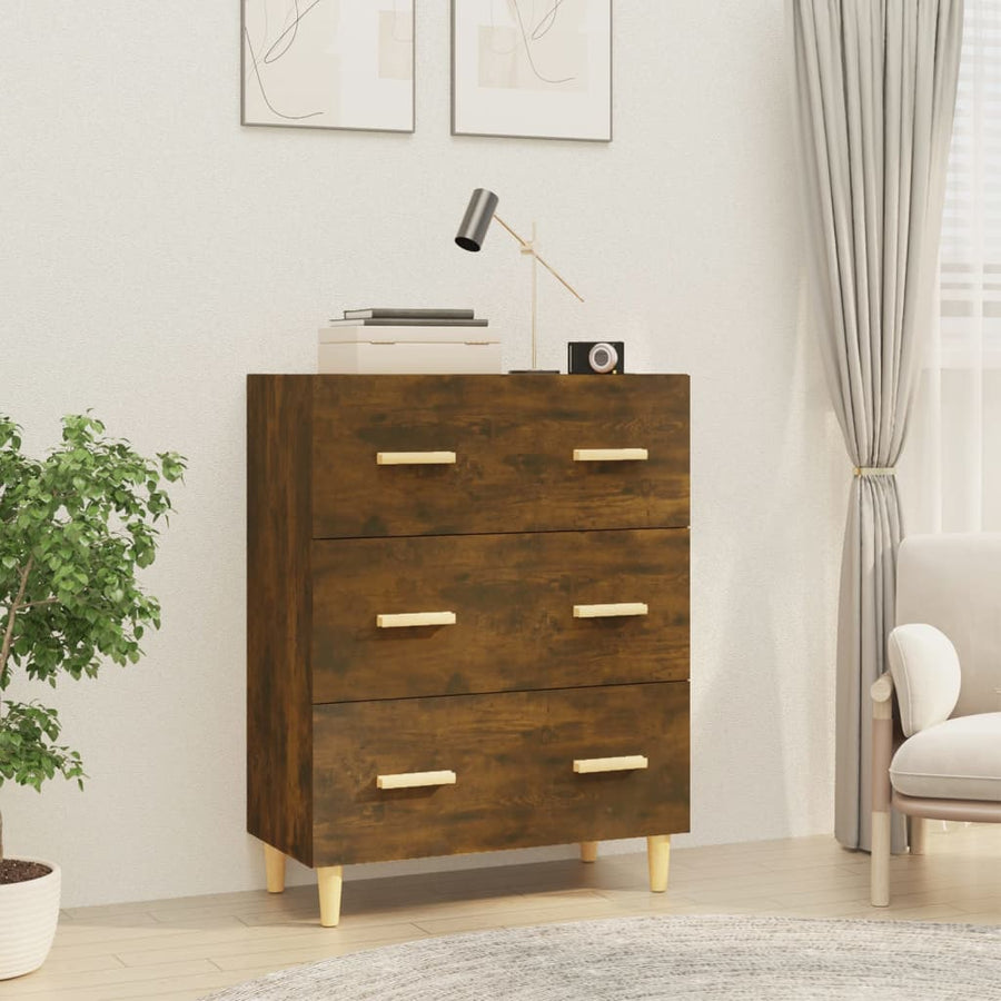 Dressoir 70X34X90 Cm Bewerkt Hout Gerookt Eikenkleurig