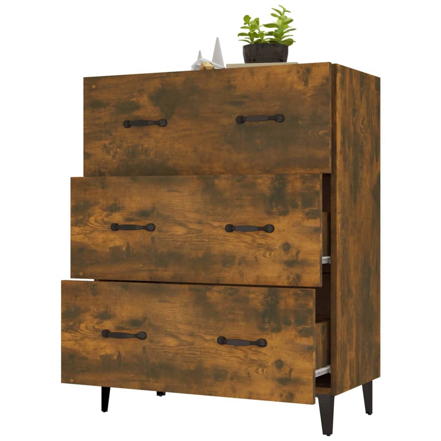 Dressoir 69,5X34X90 Cm Bewerkt Hout Gerookt Eikenkleurig