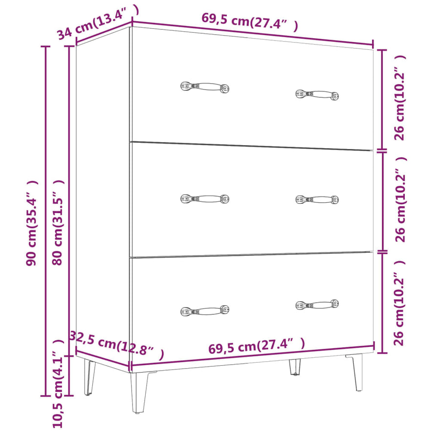 Dressoir 69,5X34X90 Cm Bewerkt Hout Gerookt Eikenkleurig
