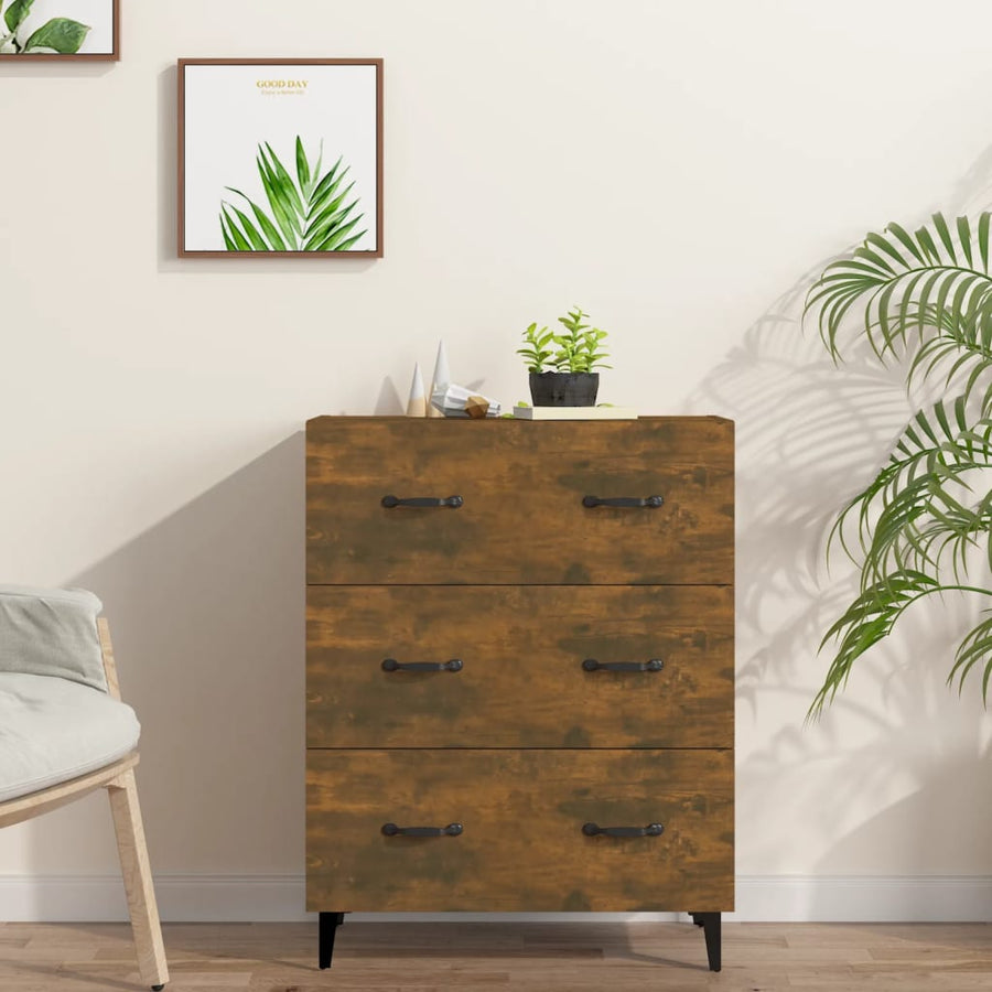 Dressoir 69,5X34X90 Cm Bewerkt Hout Gerookt Eikenkleurig