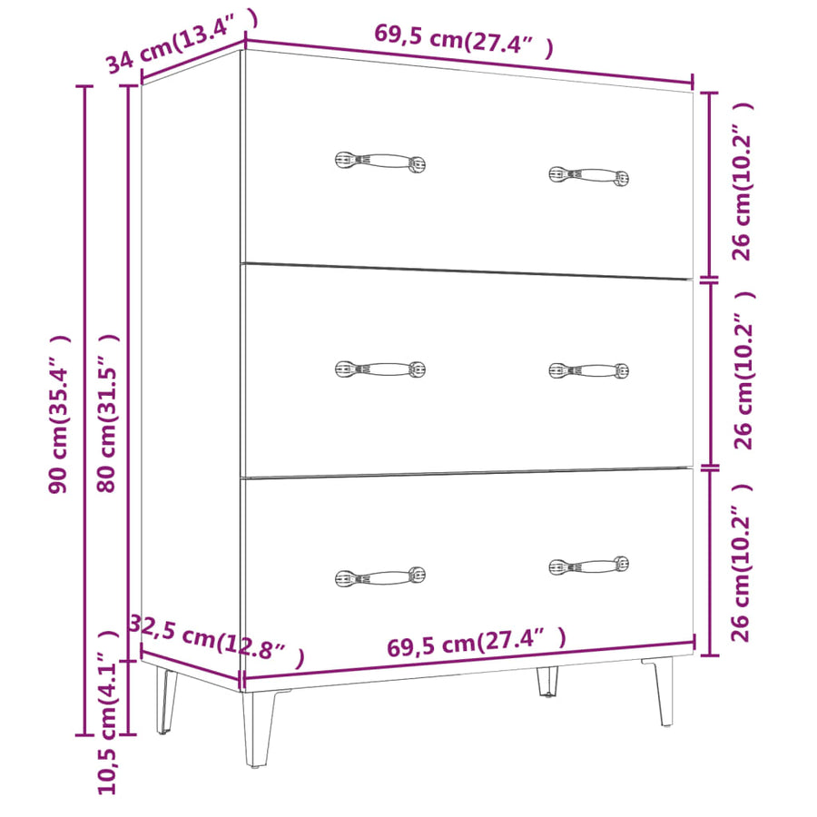 Dressoir 69,5X34X90 Cm Bewerkt Hout Grijs Sonoma Eikenkleurig