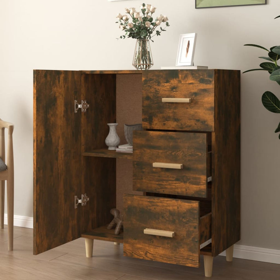 Dressoir 69,5X34X90 Cm Bewerkt Hout Gerookt Eikenkleurig