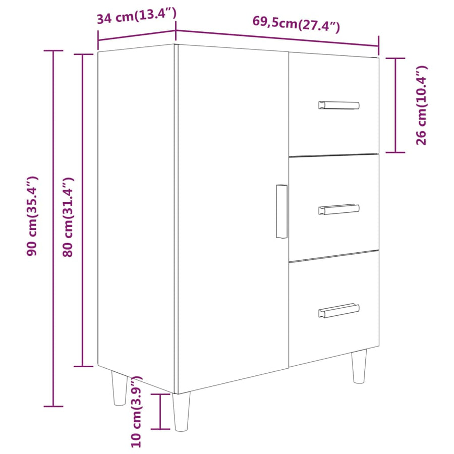 Dressoir 69,5X34X90 Cm Bewerkt Hout Gerookt Eikenkleurig