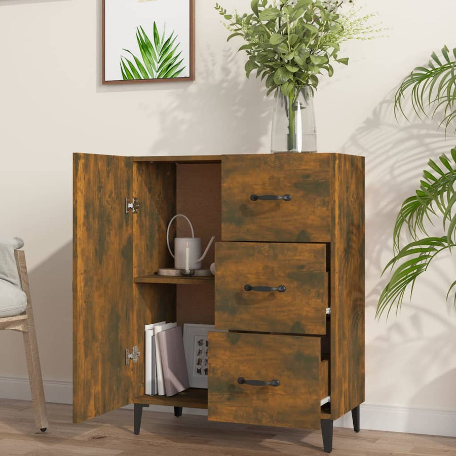 Dressoir 69,5X34X90 Cm Bewerkt Hout Gerookt Eikenkleurig