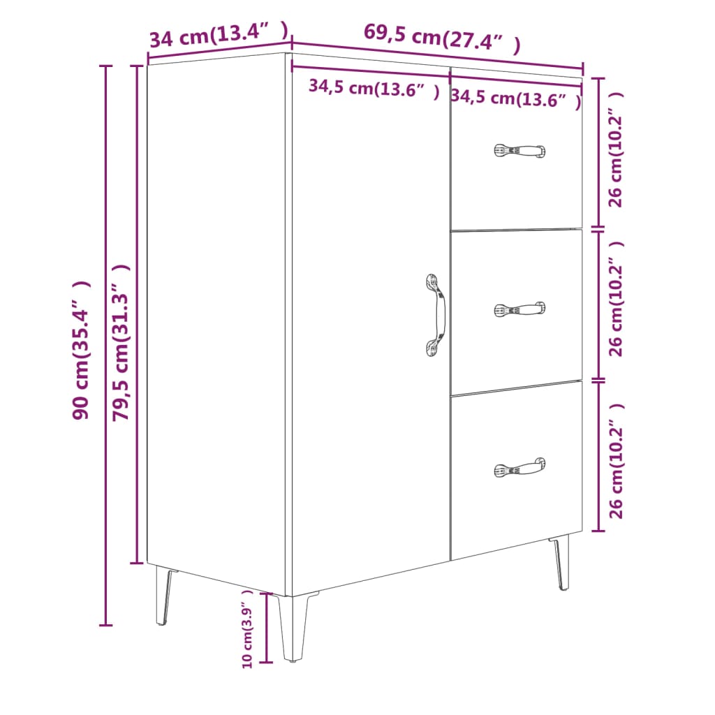 Dressoir 69,5X34X90 Cm Bewerkt Hout Grijs Sonoma Eikenkleurig