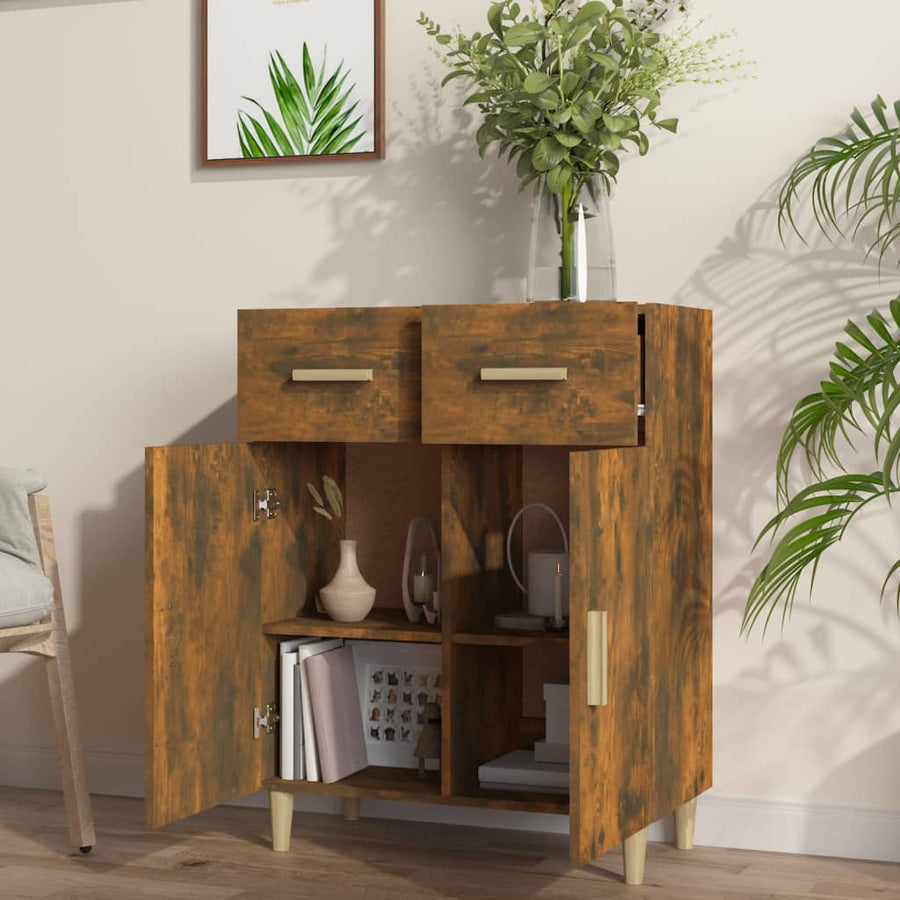 Dressoir 69,5X34X89 Cm Bewerkt Hout Gerookt Eikenkleurig