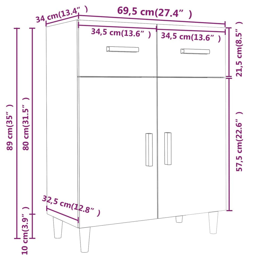 Dressoir 69,5X34X89 Cm Bewerkt Hout Gerookt Eikenkleurig