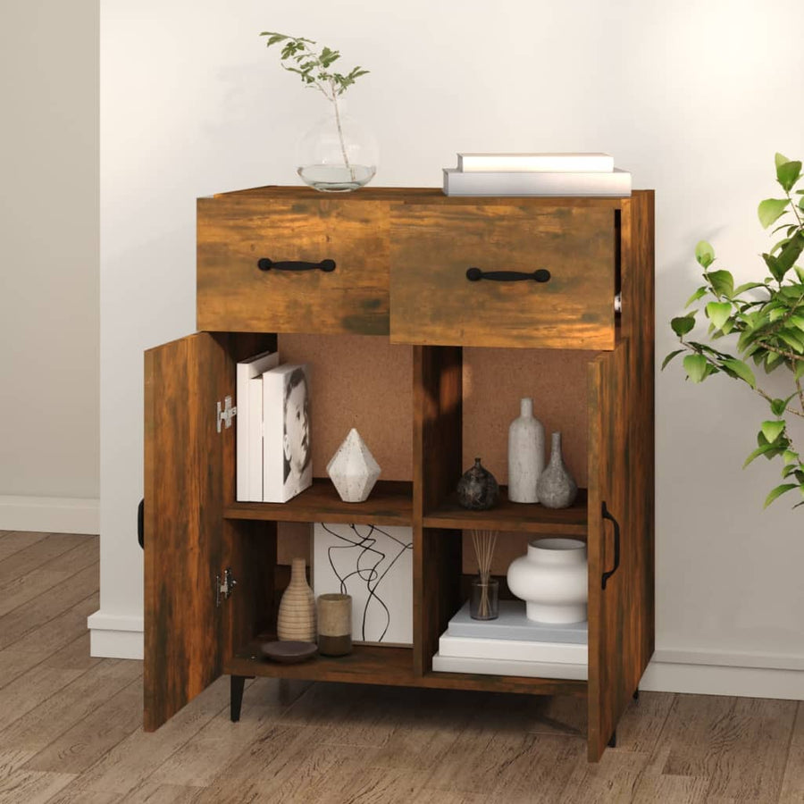 Dressoir 69,5X34X90 Cm Bewerkt Hout Gerookt Eikenkleurig