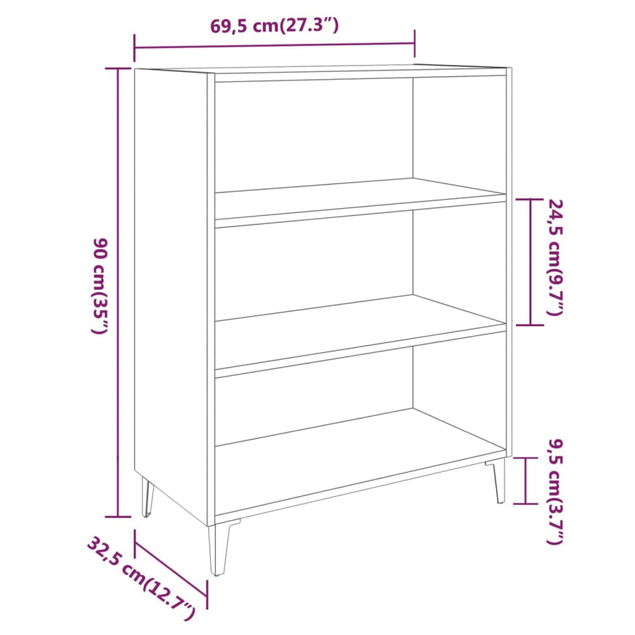 Dressoir 69,5X32,5X90 Cm Bewerkt Hout Grijs Sonoma Eikenkleurig