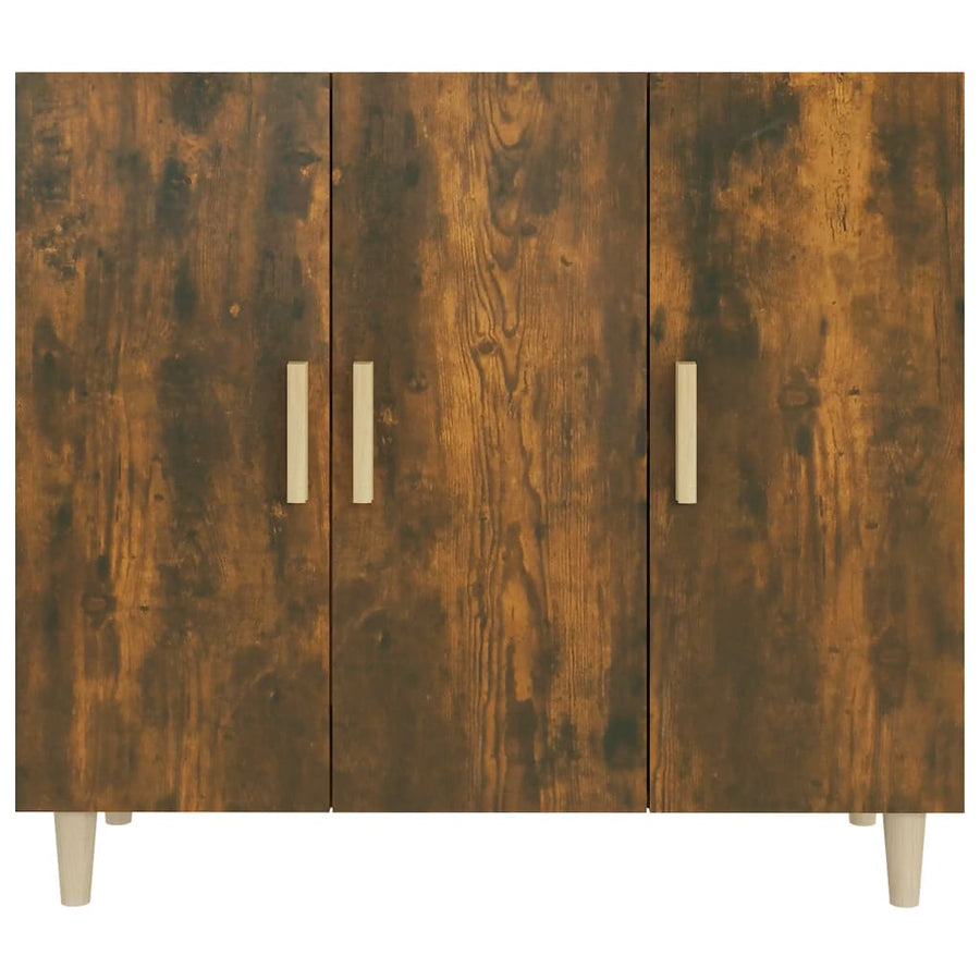 Dressoir 90X34X80 Cm Bewerkt Hout Gerookt Eikenkleurig