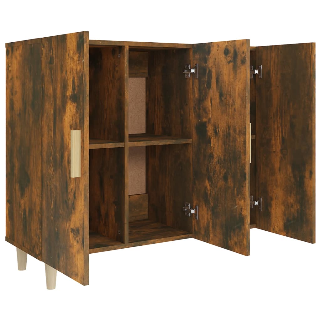 Dressoir 90X34X80 Cm Bewerkt Hout Gerookt Eikenkleurig