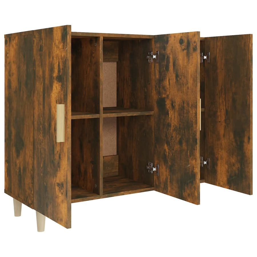 Dressoir 90X34X80 Cm Bewerkt Hout Gerookt Eikenkleurig