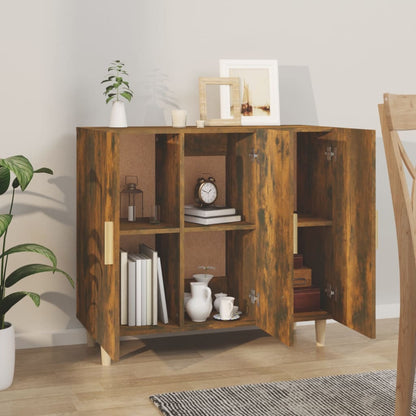 Dressoir 90X34X80 Cm Bewerkt Hout Gerookt Eikenkleurig