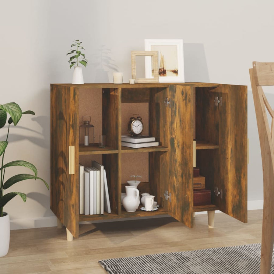 Dressoir 90X34X80 Cm Bewerkt Hout Gerookt Eikenkleurig