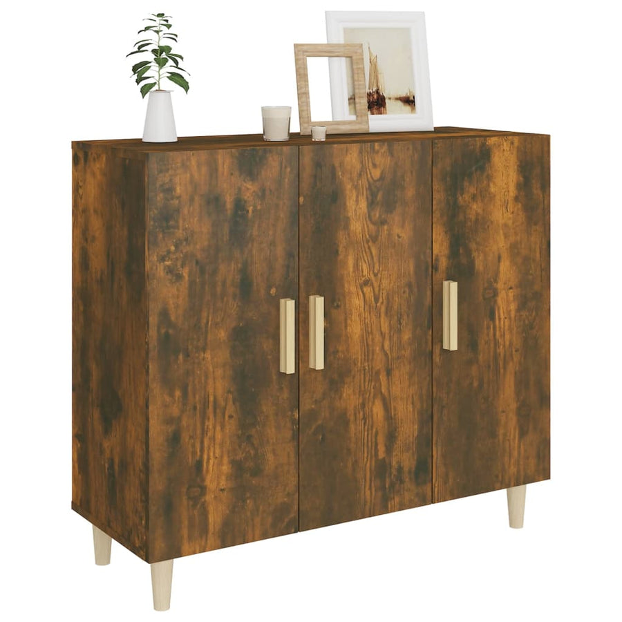 Dressoir 90X34X80 Cm Bewerkt Hout Gerookt Eikenkleurig