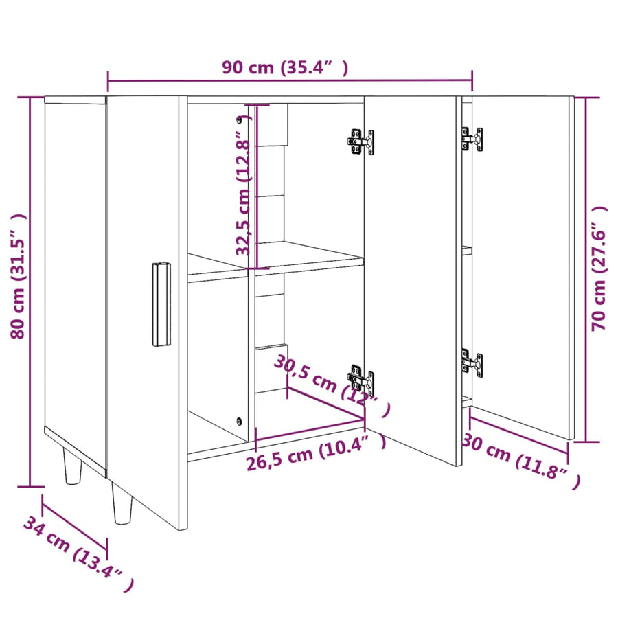 Dressoir 90X34X80 Cm Bewerkt Hout Gerookt Eikenkleurig
