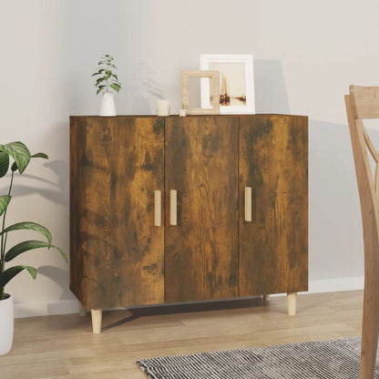 Dressoir 90X34X80 Cm Bewerkt Hout Gerookt Eikenkleurig
