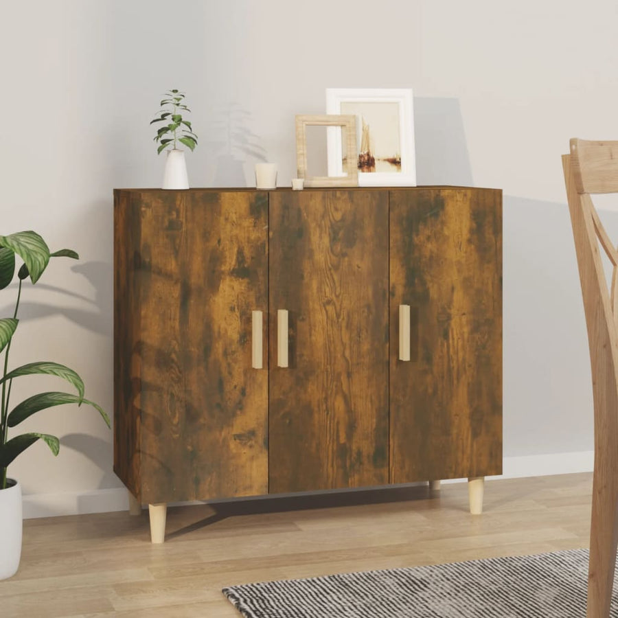 Dressoir 90X34X80 Cm Bewerkt Hout Gerookt Eikenkleurig
