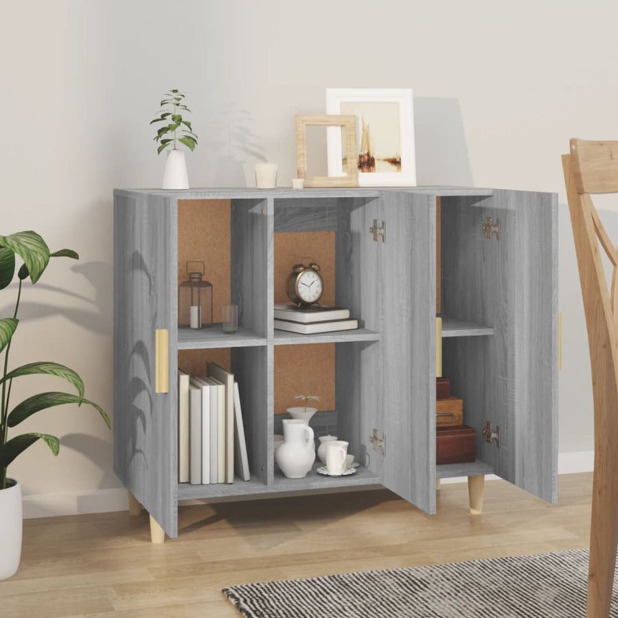 Dressoir 90X34X80 Cm Bewerkt Hout Grijs Sonoma Eikenkleurig