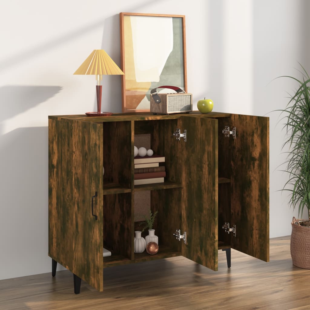 Dressoir 90X34X80 Cm Bewerkt Hout Kleurig Gerookt eiken