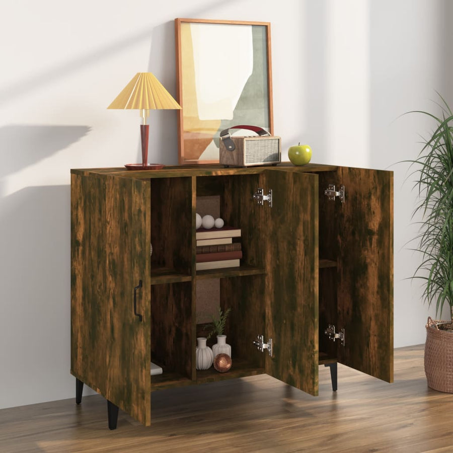 Dressoir 90X34X80 Cm Bewerkt Hout Kleurig Gerookt eiken